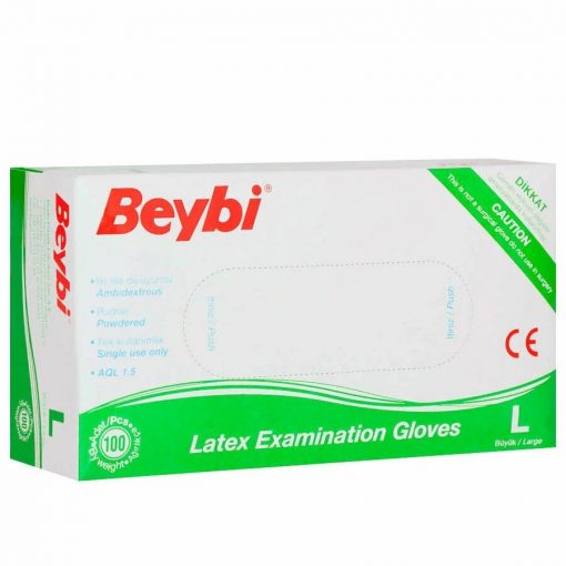 Beybi Latex Muayene Eldiveni Pudralı 100 Adet Large