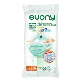 Evony Yumuşak Elastik Kulaklı Cerrahi Maske 10'lu Paket