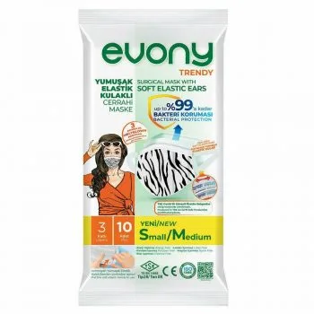Evony Trendy Yumuşak Elastik Kulaklı Cerrahi Maske 10'lu Paket