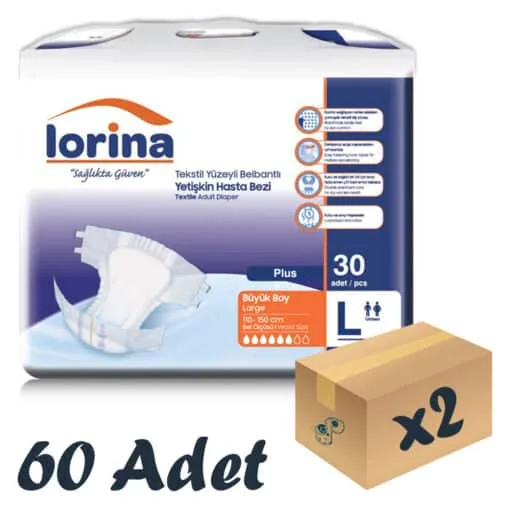 Lorina Tekstil Yüzeyli Bel Bantlı Yetişkin Hasta Bezi Large 30'lu 2 Paket 60 Adet