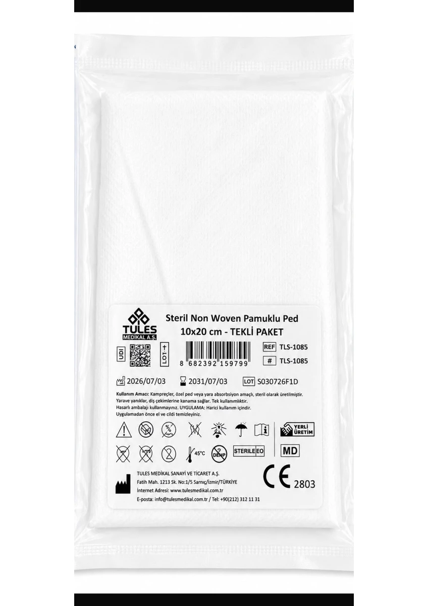Tules Steril Pamuklu Ped 10cm x 20cm Steril Tekli Paket