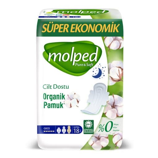 Molped Pure & Soft Organik Pamuk Gece Süper Ekonomik 18'li Paket