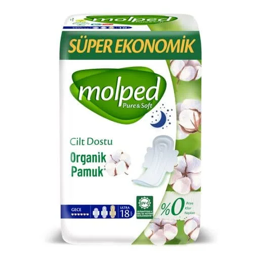 Molped Pure & Soft Organik Pamuk Gece Süper Ekonomik 18'li Paket