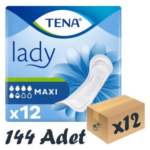 TENA Lady Maxi, Kadın Mesane Pedi, İdrar Kaçırma Pedi 5.5 Damla, 12'li 12 Paket 144 Adet