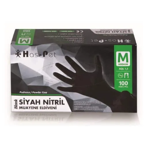 Has-pet Siyah Nitril Pudrasız Eldiven 100 Adet Medium