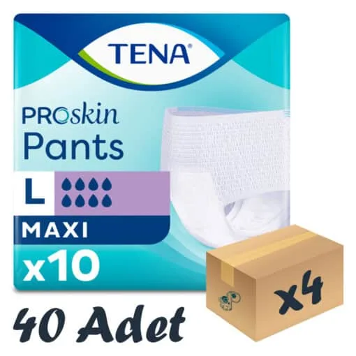 TENA ProSkin Pants Maxi Emici Külot, Büyük Boy (L), 8 Damla, 10'lu 4 Paket 40 Adet