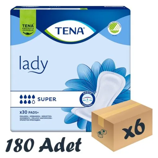 TENA Lady Super, Kadın Mesane Pedi, 7 Damla, 30'lu 6 Paket 180 Adet