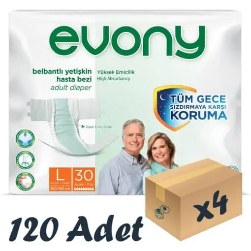 Evony Bel Bantlı Yetişkin Hasta Bezi Large 30'lu 4 Paket 120 Adet