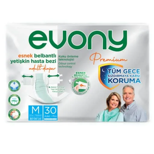 Evony Premium Esnek Bel Bantlı Yetişkin Hasta Bezi Medium 30'lu Paket