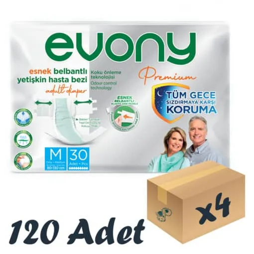 Evony Premium Esnek Bel Bantlı Yetişkin Hasta Bezi Medium 30’lu 4 Paket 120 Adet