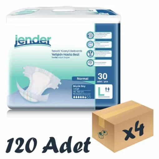 Jender Tekstil Yüzeyli Bel Bantlı Yetişkin Hasta Bezi Large 30'lu 4 Paket 120 Adet