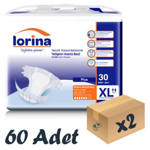 Lorina Tekstil Yüzeyli Bel Bantlı Yetişkin Hasta Bezi XLarge 30'lu 2 Paket 60 Adet