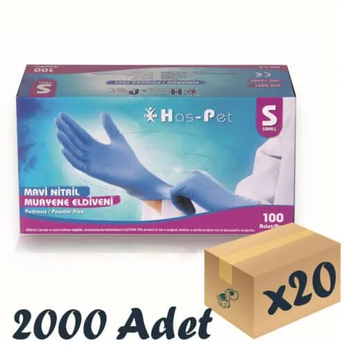Has-Pet Mavi Nitril Eldiven Small 100'lü 20 Paket 2000 Adet