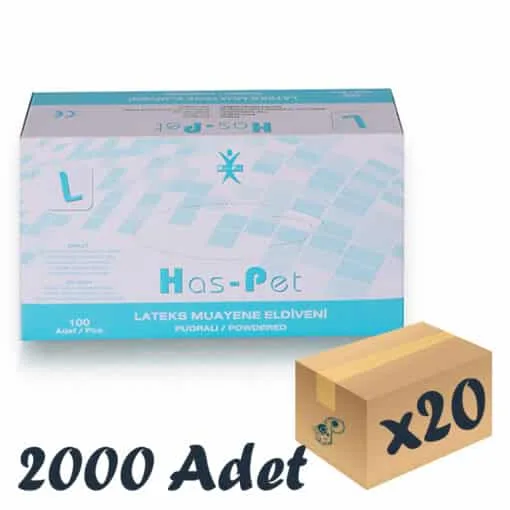 Has-Pet Lateks Muayene Eldiveni Pudralı Large 100’lü 20 Paket 2000 Adet