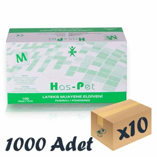 Has-Pet Lateks Muayene Eldiveni Pudralı Medium 100'lü 10 Paket 1000 Adet
