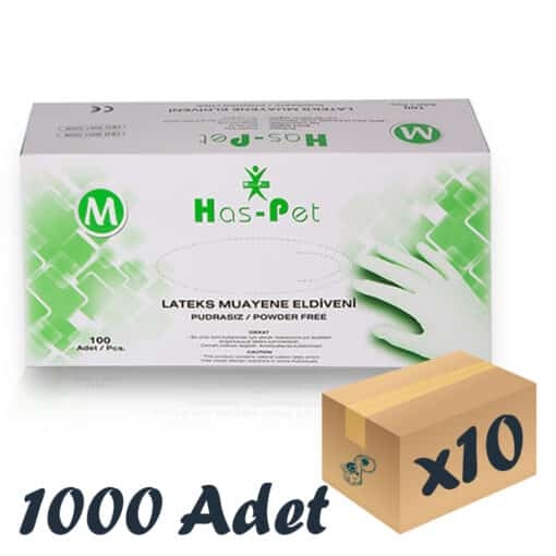 Has-Pet Lateks Muayene Eldiveni Pudrasız Medium 100’lü 10 Paket 1000 Adet