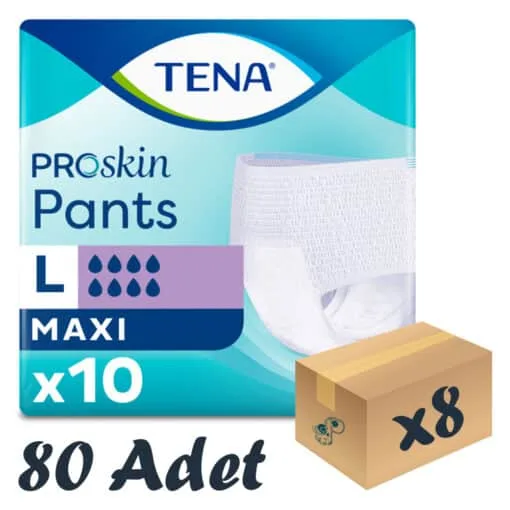 TENA ProSkin Pants Maxi Emici Külot, Büyük Boy (L), 8 Damla, 10'lu 8 Paket 80 Adet