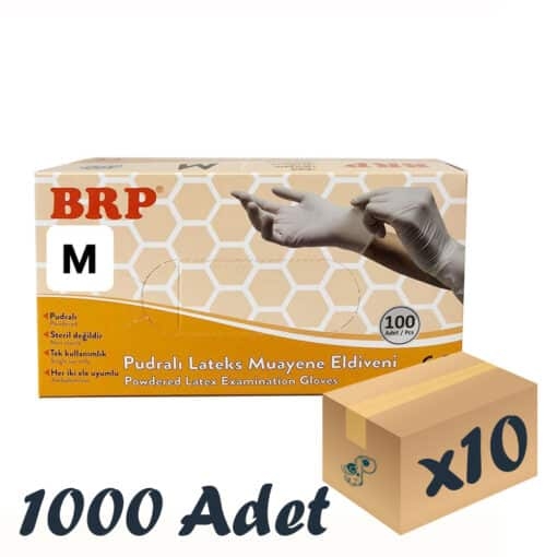BRP Lateks Pudralı Muayene Eldiveni 10 Kutu 1000 Adet Medium