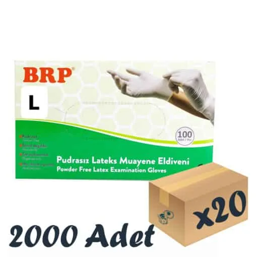 BRP Lateks Pudrasız Muayene Eldiveni 20 Kutu 2000 Adet Large