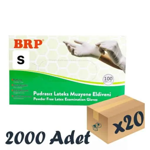 BRP Lateks Pudrasız Muayene Eldiveni 20 Kutu 2000 Adet Small