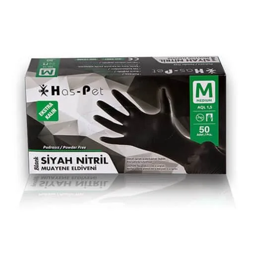 Has-pet Siyah Nitril Extra Kalın Eldiven 50 Adet Medium
