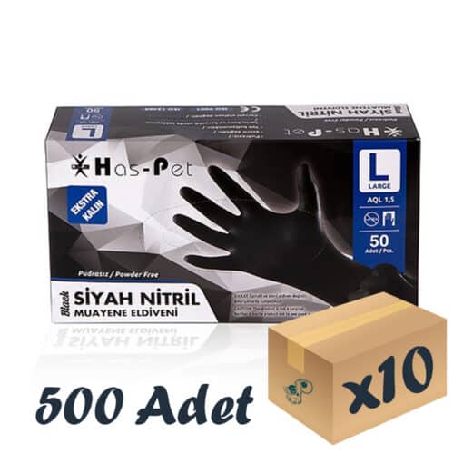 Has-pet Siyah Nitril Extra Kalın Eldiven 50'li 10 Paket 500 Adet Large