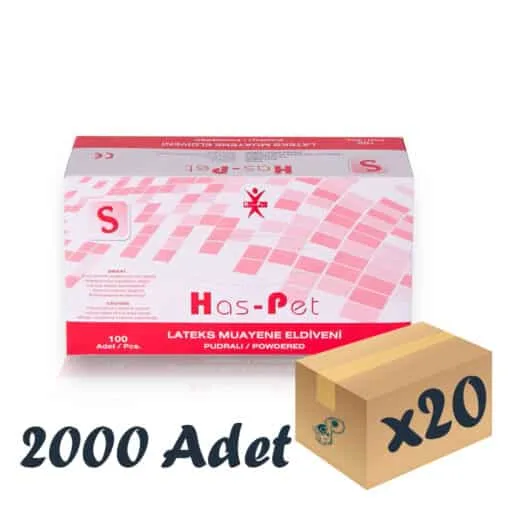 Has-Pet Lateks Muayene Eldiveni Pudralı 100'lü 20 Paket 2000 Adet Small