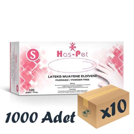 Has-Pet Lateks Muayene Eldiveni Pudrasız 100'lü 10 Paket 1000 Adet Small
