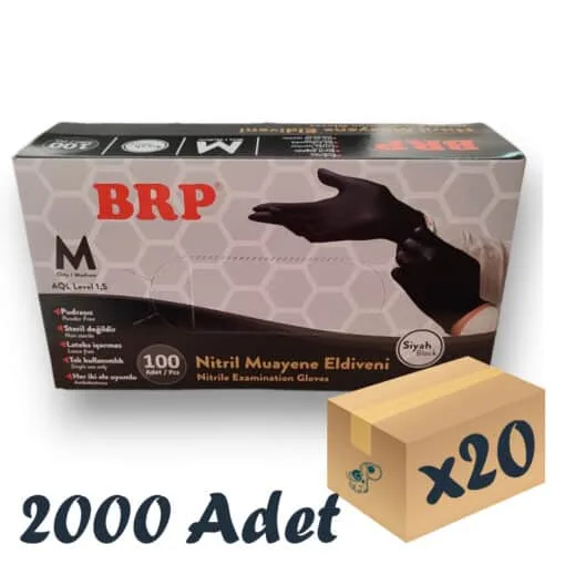 BRP Siyah Nitril Pudrasız Eldiven Medium 100’lü 20 Paket 2000 Adet