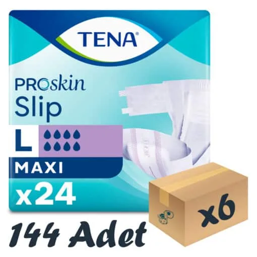 TENA Slip Maxi Bel Bantlı Hasta Bezi, Büyük Boy (L), 8 Damla, 24'lü 6 Paket 144 Adet