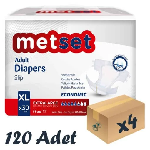 Metset Ekonomik Bel Bantlı Hasta Bezi 5,5 Damla XLarge En Büyük Boy XL Beden 30'lu 4 Paket 120 Adet