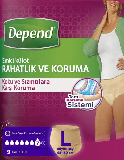 Depend Kadınlar İçin Emici Külot Large L Beden 9'lu Paket