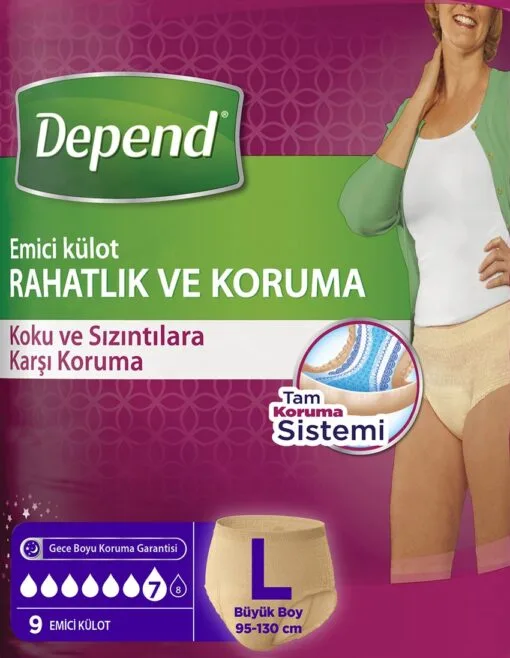 Depend Kadınlar İçin Emici Külot Large L Beden 9'lu Paket