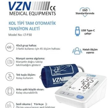 VZN LT-P30 Konuşan Dijital Tansiyon Aleti – Kol Tipi Geniş Manşon & Işıklı LCD Ekran