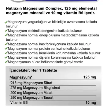 Alternative view of Basel Health Nutraxin Magnesium (Magnezyum) Complex + Vitamin B6 – 60 Tablet