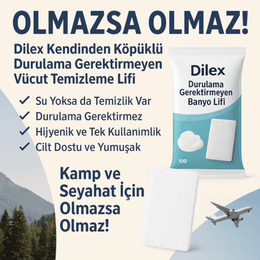 Dilex Kendinden Köpüklü Durulama Gerektirmeyen Vücut Temizleme Lifi 20'li 100 Paket