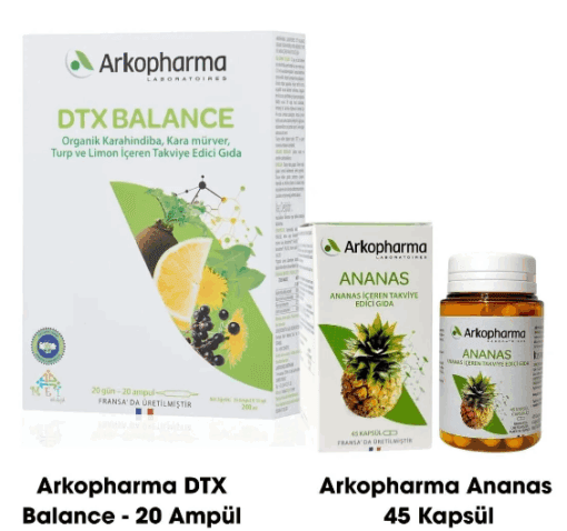 Arkopharma DTX Balance 20 Ampül + Ananas 45 Kapsül – Doğal Detoks ve Metabolizma Desteği