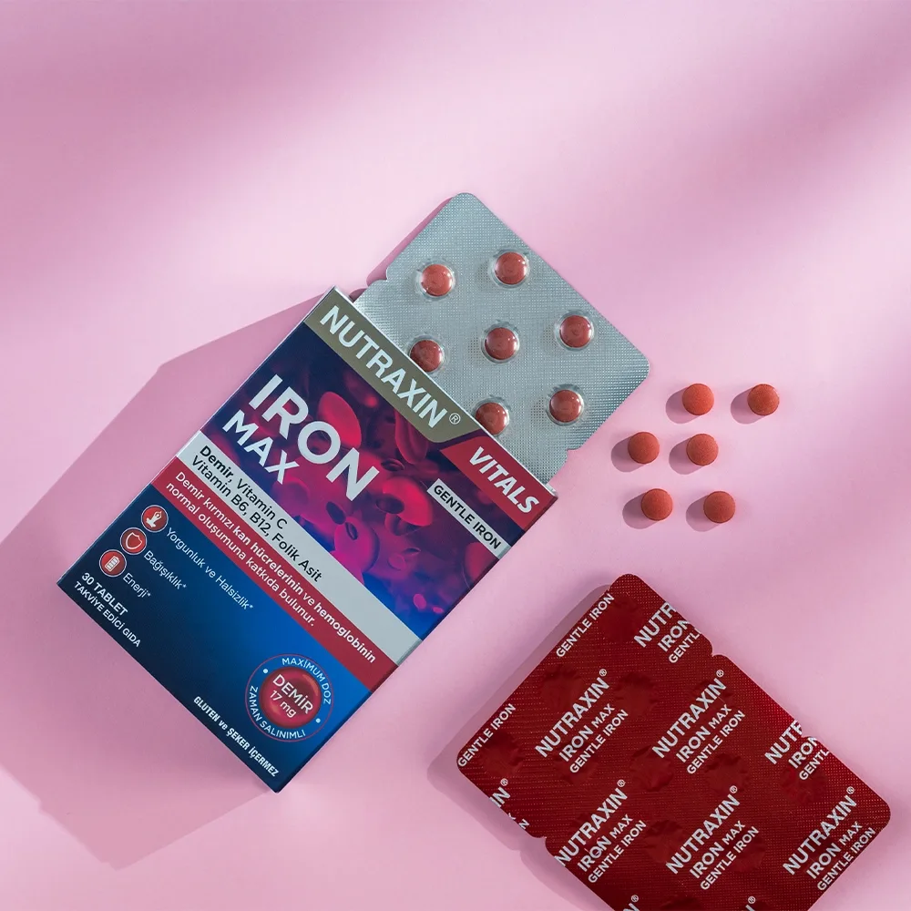 Nutraxin Iron Max – Zaman Salınımlı Bisglisinat Demir, C, B6, B12 ve Folik Asit Desteği - Görsel 2