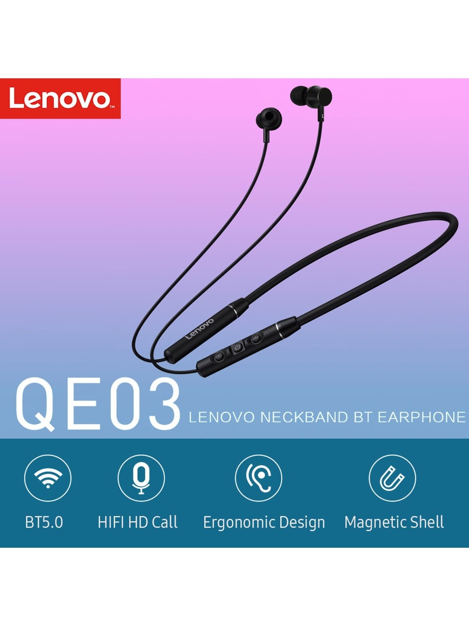 Lenovo QE03 Kablosuz Kulaklık Bt5.0 Manyetik Boyun - Görsel 2