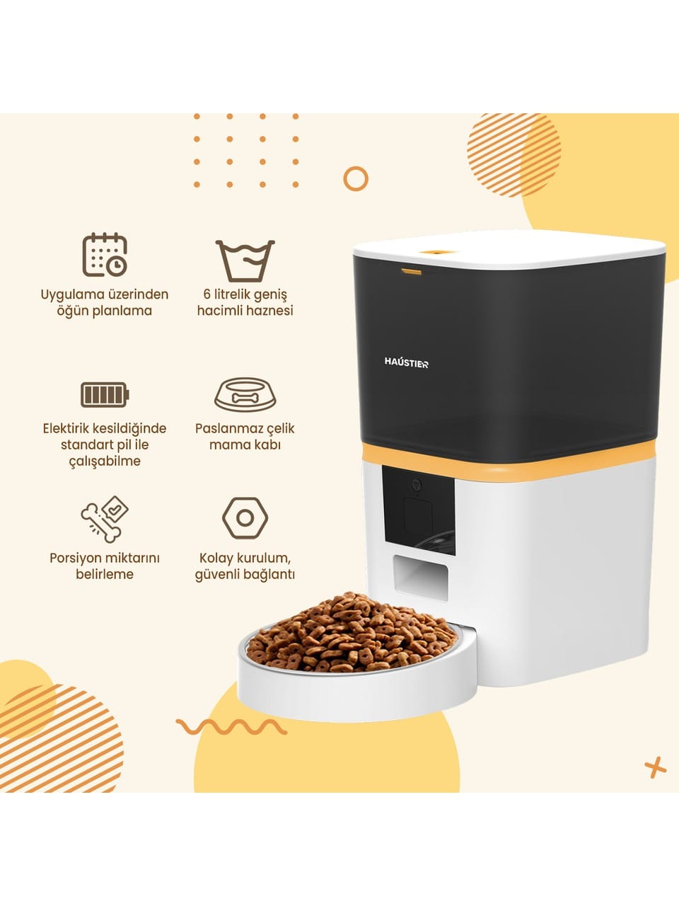 QQ003-V2 Akıllı Otomatik Kedi Mama Kabı, App-Wifi ile Uzaktan Kontrol, Öğün Planlama,porsiyon Belirleme,6lt Hazne, Metal - Görsel 3