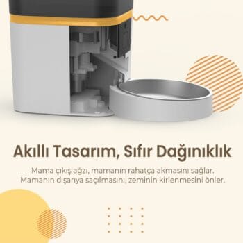 QQ003-V2 Akıllı Otomatik Kedi Mama Kabı, App-Wifi ile Uzaktan Kontrol, Öğün Planlama,porsiyon Belirleme,6lt Hazne, Metal