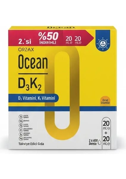 Orzax Ocean Vitamin D3K2 Damla 20 ml 2'li Paket