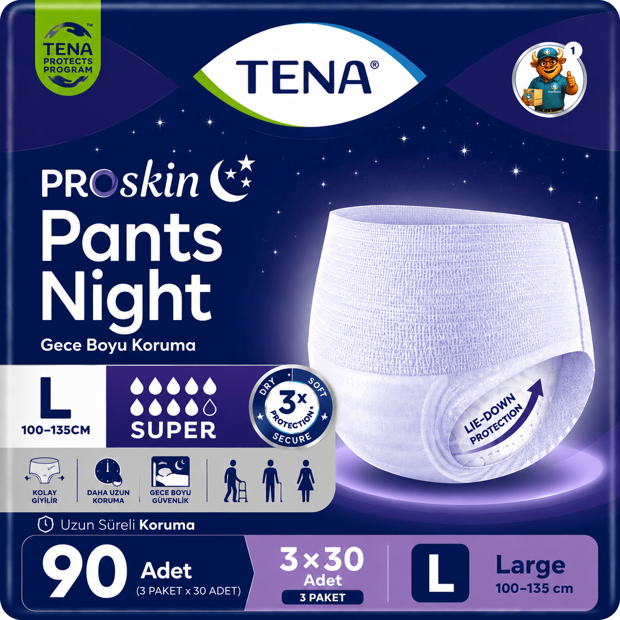 TENA ProSkin Pants Night Emici Külot 7,5 Damla L Beden 30'lu 3 Paket 90 Adet