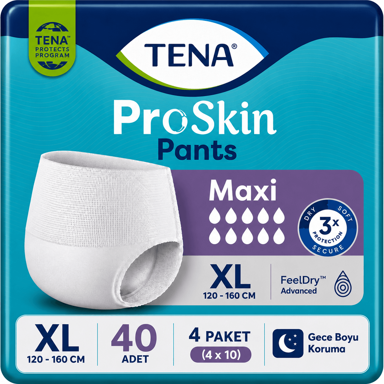 TENA ProSkin Pants Maxi Emici Külot 8 Damla XL Beden 10'lu 4 Paket 40 Adet