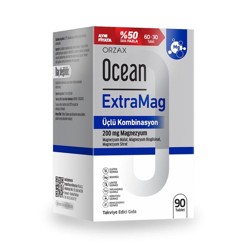 Orzax Ocean ExtraMag Üçlü Magnezyum Kombinasyonu 90 Tablet