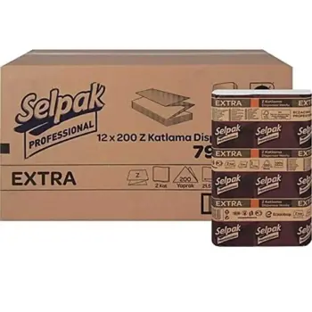 Selpak Professional Extra Z Katlı Dispenser Havlu 200 Yaprak Koli Içi 12'li Paket