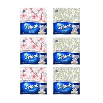 Selpak Deluxe Peçete 29,5 x 30 cm 20 Yaprak – 6 Paket Karışık