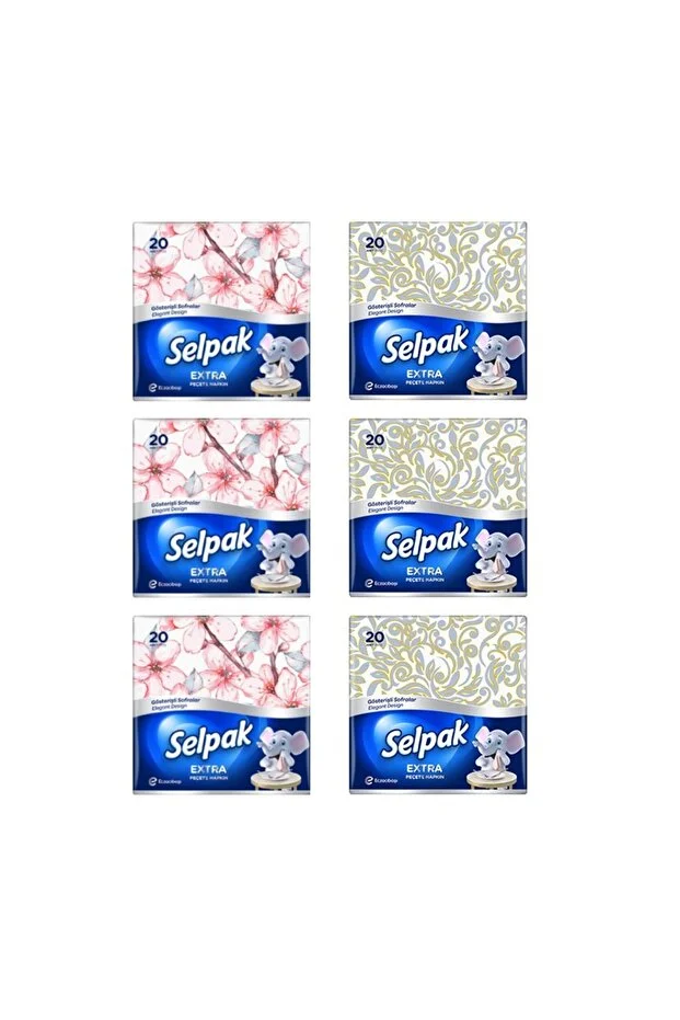 Selpak Deluxe Peçete 29,5 x 30 cm 20 Yaprak – 6 Paket Karışık