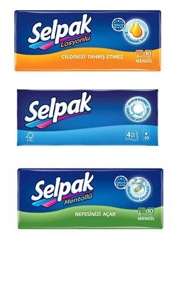 Selpak Mendil 3 'lü Set (LOSYON-KLASİK-MENTOL)1*3 (30 ADET 1'LU MENDİL)