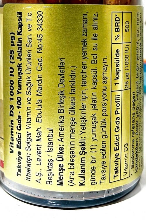 Solgar Vitamin D3 1000 IU 100 Softgel